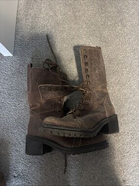 Esprit Distressed Brown Lace-Up Combat Boots